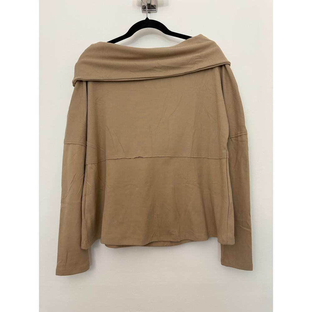 EXLURA Beige Tan Cowl Neck Off Shoulder Long Sleeve Top Shirt Size Small NWT